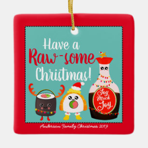 Ornement En Céramique Funny Coloré Kawaii Sushi Pun alimentaire Noël
