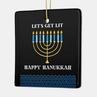 Ornement En Céramique Funny Cute Blue Hanukkah Menorah Design