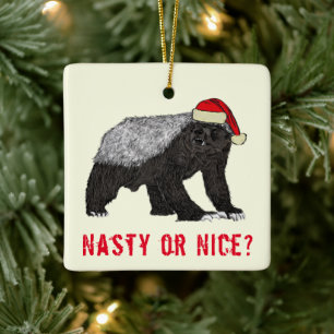 Ornement En Céramique Funny Honey Badger Nasty ou Nice