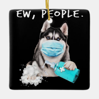 Ornement En Céramique Funny husky chev dog wearing a face mask
