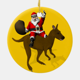 Ornement En Céramique Funny Père Noël À cheval Sur Kangaroo