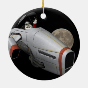 Ornement En Céramique Funny Santa Claus Flying A Spacecraft