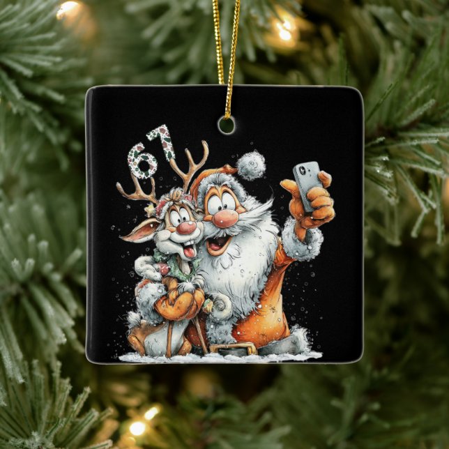 Ornement En Céramique Funny Santa Rudolf Selfie Six Seven Christmas  (Arbre)
