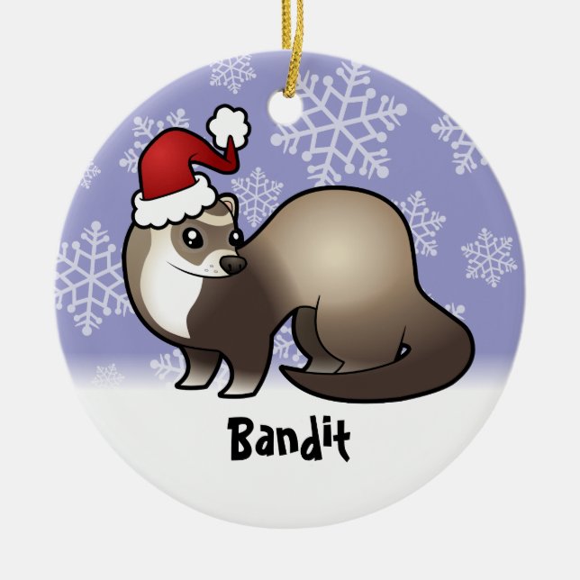 Ornement En Céramique Furet de Noël (ajoutez votre nom d'animaux (Devant)