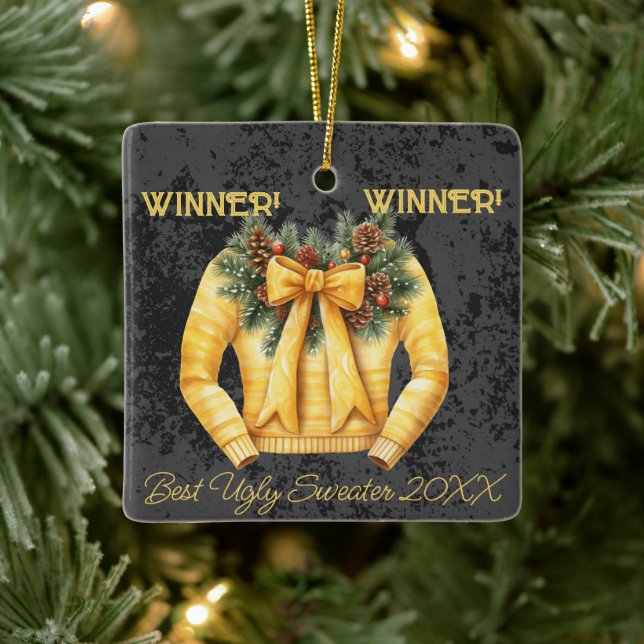 Ornement En Céramique Gagnante ! Gagnante ! Meilleur pull moche de 20xx (Arbre)