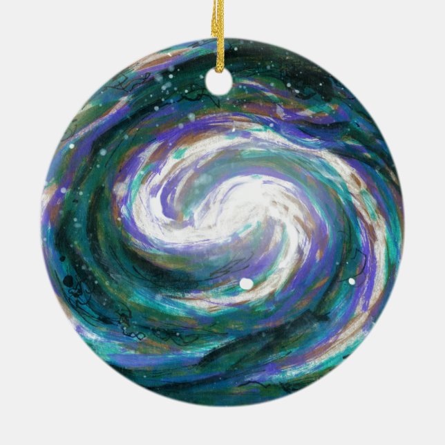 Ornement En Céramique Galaxie d'émeraude et de violet (Dos)