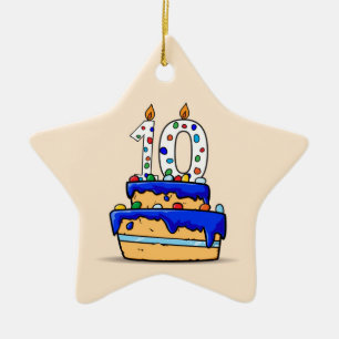 Ornement En Céramique Garçon 10e anniversaire, 10 sur gâteau bleu sucré
