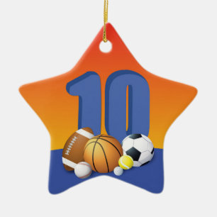 Ornement En Céramique Garçon 10e anniversaire des balles de sport