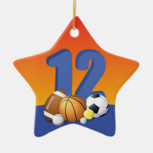 Ornement En Céramique Garçon 12e anniversaire des balles de sport