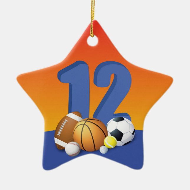 Ornement En Céramique Garçon 12e anniversaire des balles de sport (Devant)