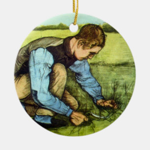 Ornement En Céramique Garçon coupant l'herbe avec la faucille par Vincen