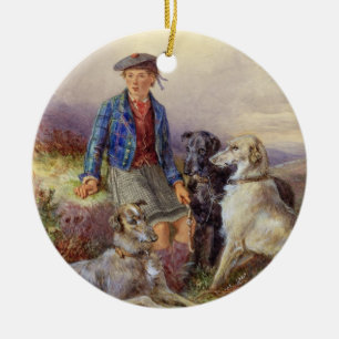 Ornement En Céramique Garçon écossais avec des chiens-loup dans un