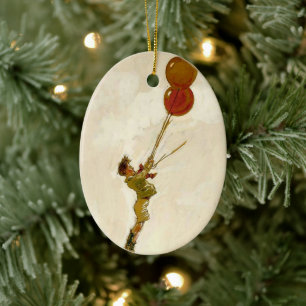 Ornement En Céramique Garçon vintage avec des ballons rouges à une fête 