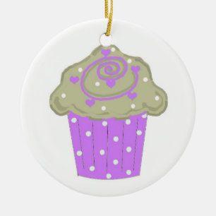 Ornement En Céramique Gâteau Cupcake à pois violets