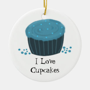 Ornement En Céramique Gâteau cupcake bleu avec paillettes