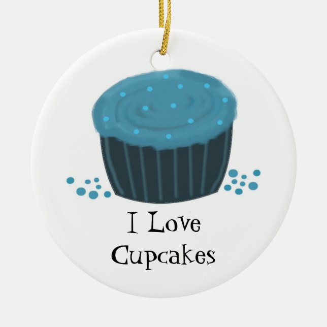 Ornement En Céramique Gâteau cupcake bleu avec paillettes (Devant)