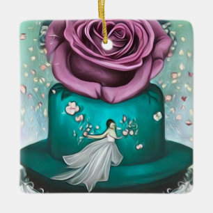Ornement En Céramique Gâteau et fleur Mariage turquoise