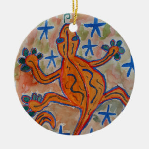 Ornement en céramique Gecko orange