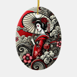 Ornement en céramique Geisha Art - Elégance japona