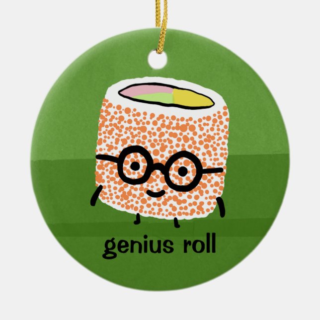 Ornement En Céramique Genius Roll | Rouleau de sushi avec lunettes Geek  (Devant)