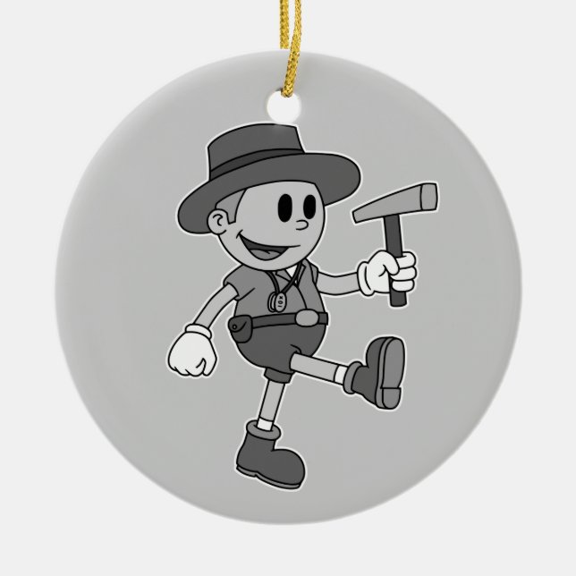 Ornement En Céramique Géologiste du dessin animé Retro (noir et blanc) (Devant)