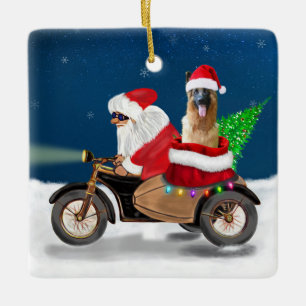 Ornement En Céramique German Shepherd dog Christmas Santa Claus
