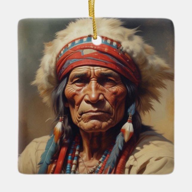 Ornement En Céramique Geronimo Portrait du chef guerrier indien (Devant)