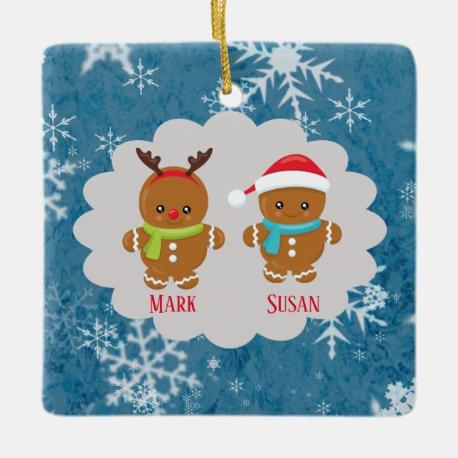 Ornement En Céramique Gingerbread Cookie Couple Noms de Noël (Devant)