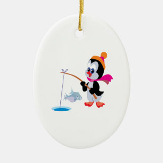 Ornement En Céramique Glace de pingouin pêchant 2