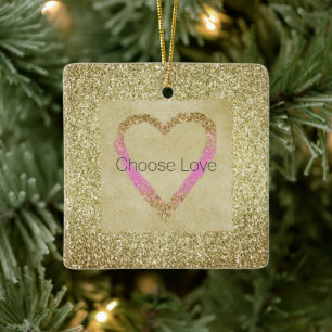 Ornement En Céramique Glam Gold Rose Parties scintillant Coeur