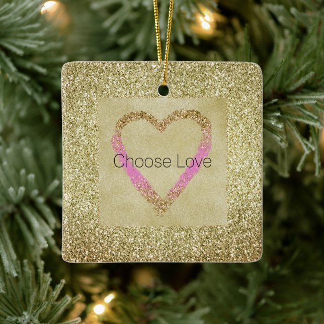 Ornement En Céramique Glam Gold Rose Parties scintillant Coeur (Arbre)