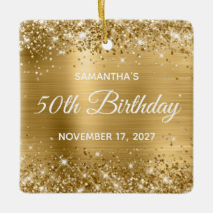 Ornement En Céramique Glittery Gold Foil 50e anniversaire