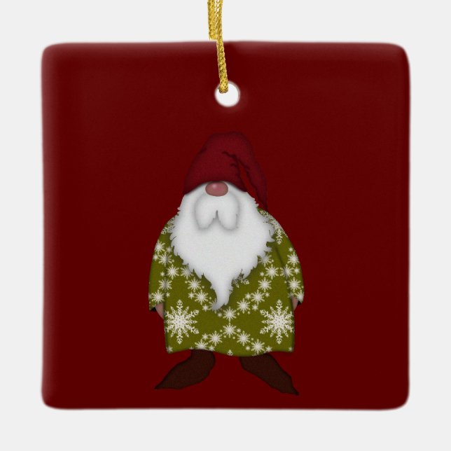 Ornement En Céramique Gnome de Noël | Les flocons de neige | Cadeau (Devant)