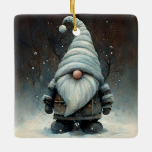 Ornement En Céramique Gnome d'hiver dans une forêt de neige