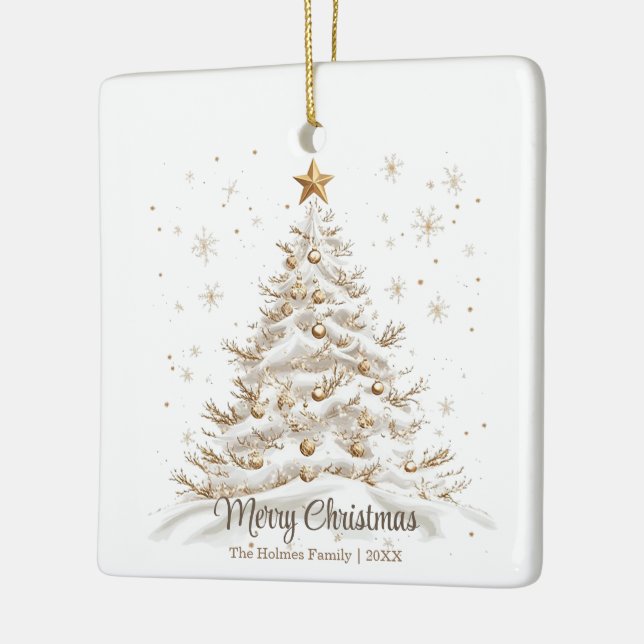 Ornement En Céramique Gold and White Christmas Tree in Snow (Gauche)