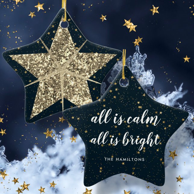 Ornement En Céramique Gold Christmas Star | Tout est une famille brillan (Créateur téléchargé)