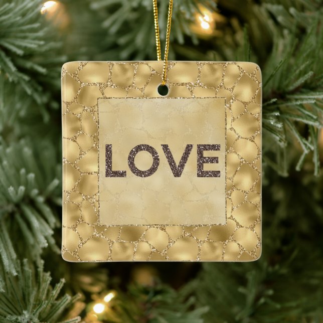 Ornement En Céramique Gold Glitter Giraffe Print Love (Arbre)