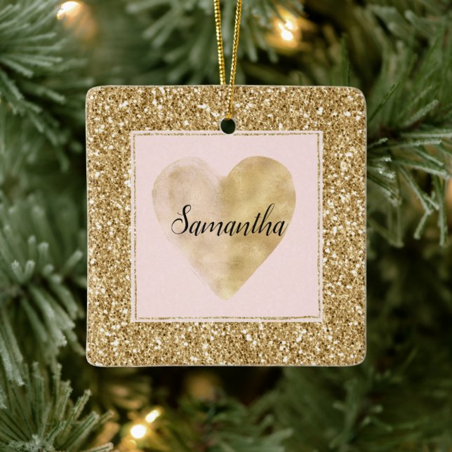 Ornement En Céramique Gold Glitz Parties scintillant Nom du coeur (Arbre)