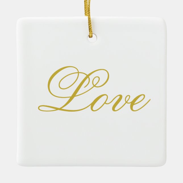 Ornement En Céramique Gold Script White Red Love Mariage Calligraphie (Devant)