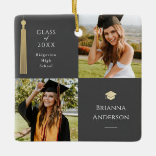 Ornement En Céramique Gold Tassel & Casquette Dark Grey Photo Graduation