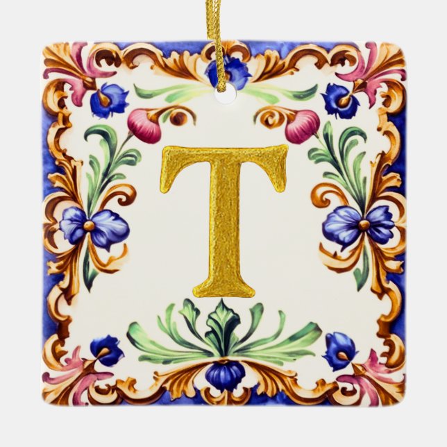 Ornement En Céramique Golden Alphabet – Letter T (Devant)