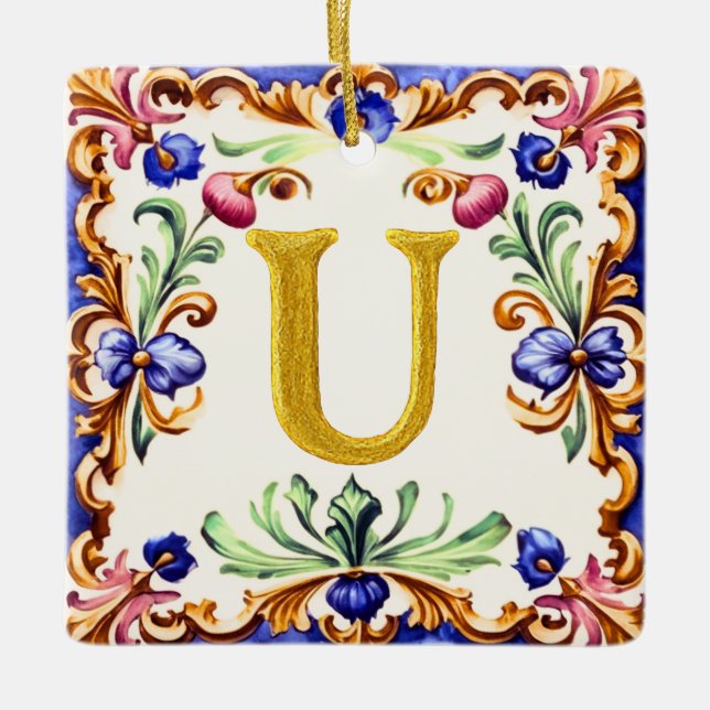 Ornement En Céramique Golden Alphabet – Letter U (Devant)