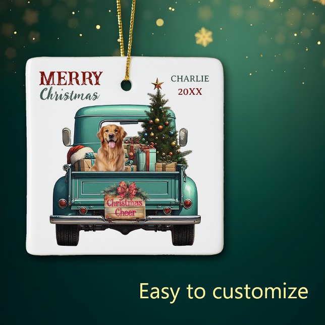 Ornement En Céramique Golden Retriever Chien Retro Truck Noël (Créateur téléchargé)