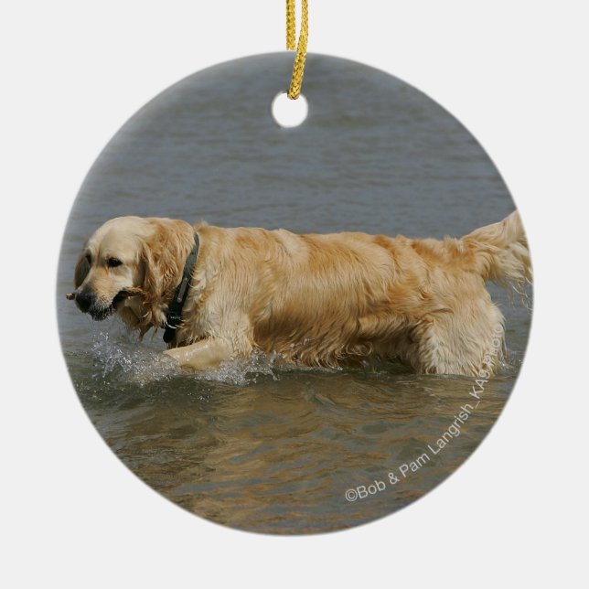Ornement En Céramique Golden retriever dans l'eau (Devant)