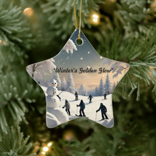 Ornement En Céramique "Golden Winter Glow"