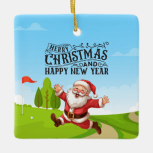Ornement En Céramique Golf Santa Claus avec neige Joyeux Noël