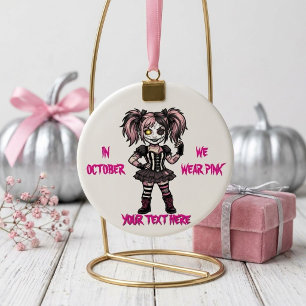 Ornement En Céramique Gothic Rose Halloween Je porte du rose en Octobre