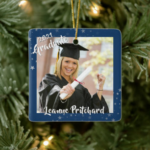 Ornement En Céramique Gradué 2 Photo Blue Stars Brosse Script Keepsaké