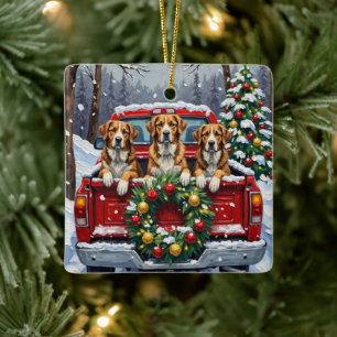Ornement En Céramique Grand chien de montagne suisse Noël camion rouge
