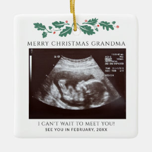Ornement En Céramique Grand-mère Joyeux Noël Grossesse Bébé Révélation